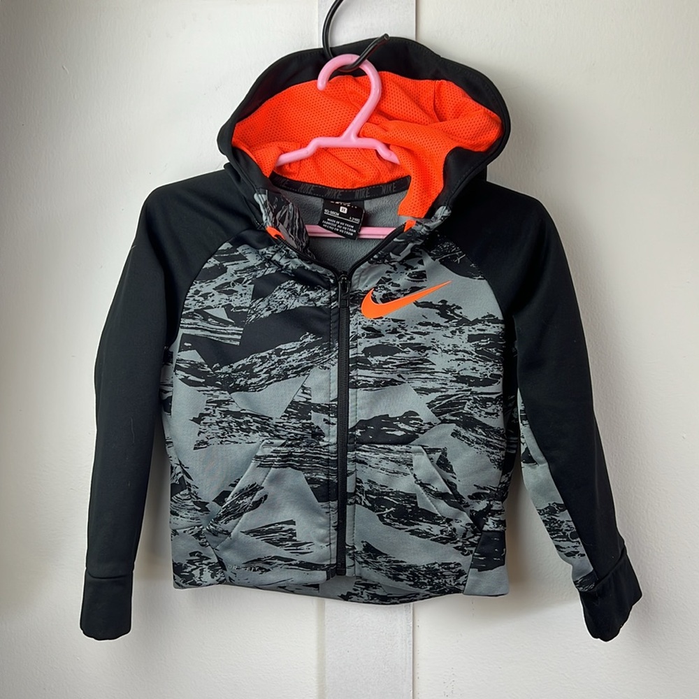 NIKE Kids' 2T Dri-Fit Black, Grey and Orange Zip Hoodie